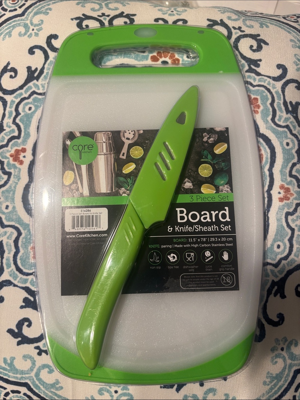 Core Kitchen Green Cutting Board with Paring Knife & Sheath - 3 Piece Set